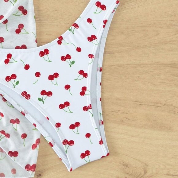 NWT Womens 3 pc Cherry Halter String Triangle Bikini Set w/ Sarong - Large - Picture 5 of 7